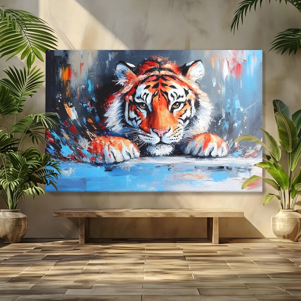 Tablou canvas cu tablou canvas cu pictura de tigru, fara rama, pe sasiu de lemn